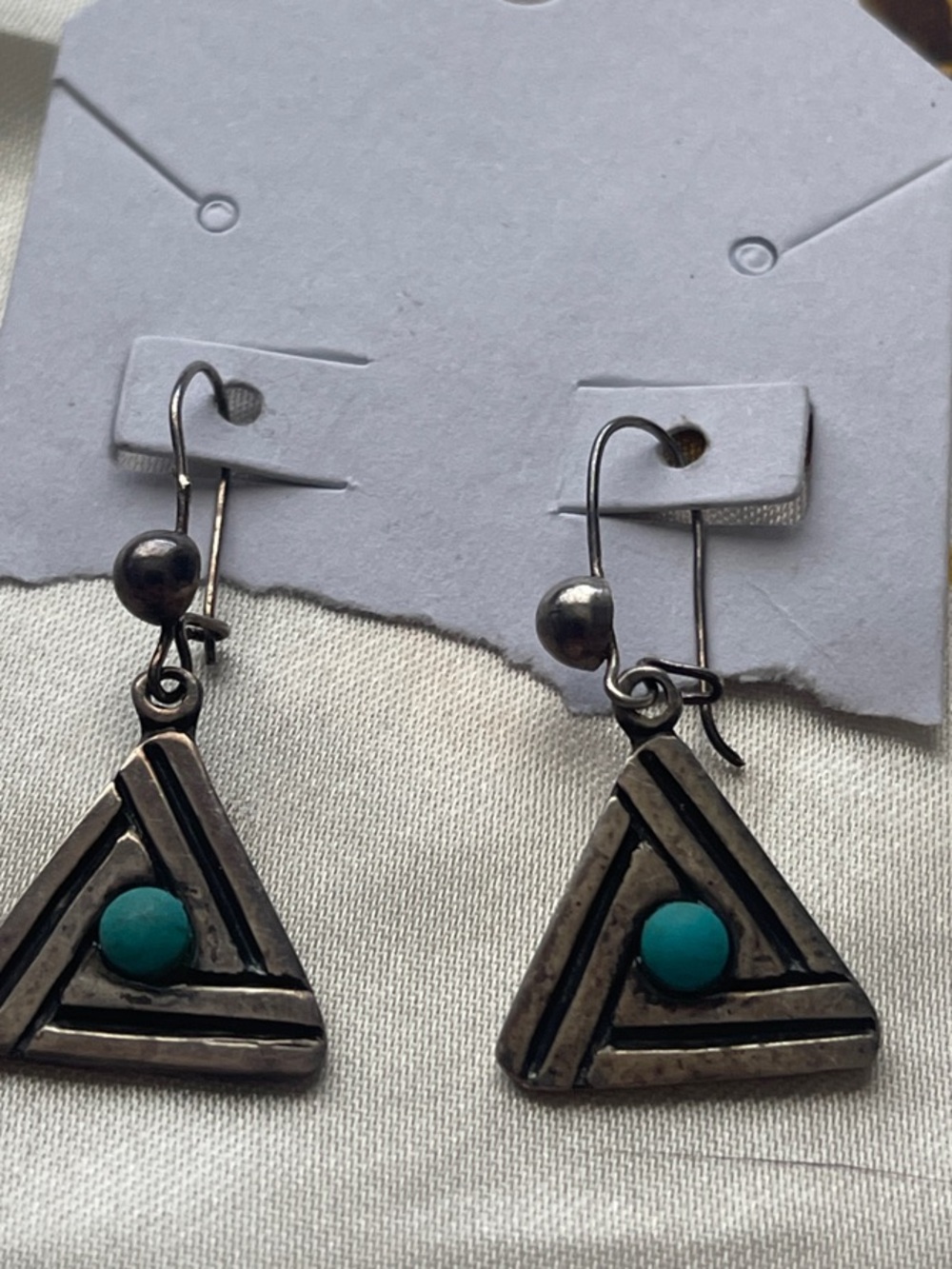 TJ 24 Taxco Mexico Sterling Nestor signed Turquoise Pyramid earrings